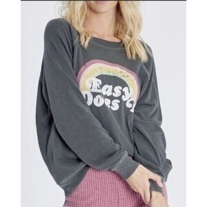 Wildfox Sweatshirt Womens Large Easy Does it Rainbrow Print Crew Neck Gray